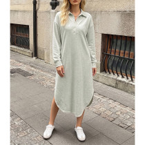 Women Polo Collar Sweatshirt Midi Dress