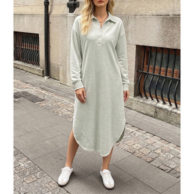 Women Polo Collar Sweatshirt Midi Dress