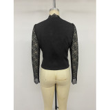 Women's V Neck Lace Long Sleeve Top