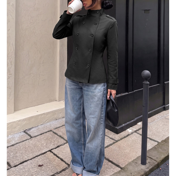Stand Collar Double Breasted Slim Jacket