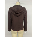 Women's Button Drawstring Hooded Long Sleeve Top
