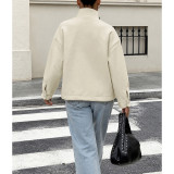 Cream Frog Button Stand Collar Loose Coat