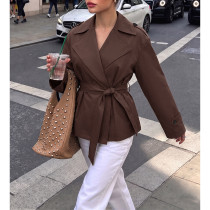 Belted Lapel Short Trench Jacket