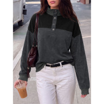 Color Block Half Button Corduroy Sweatshirt
