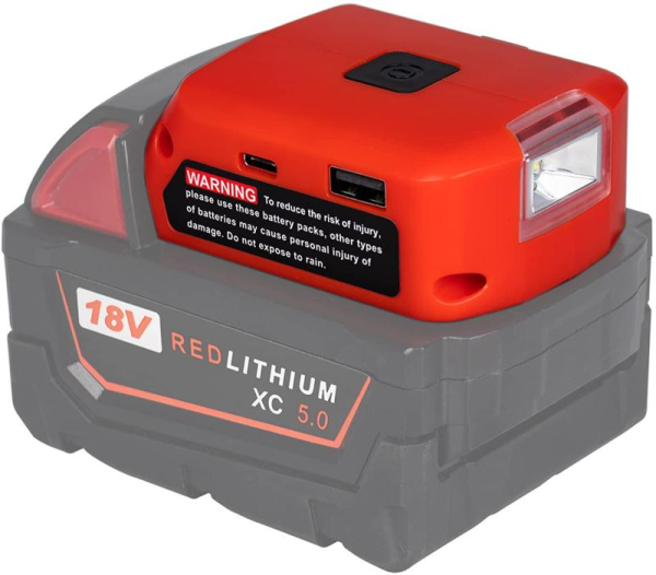 Power Source Adapter compatible for Milwaukee 18v M18 Battery Adapter with Dual USB & DC Port & Work Light Works
