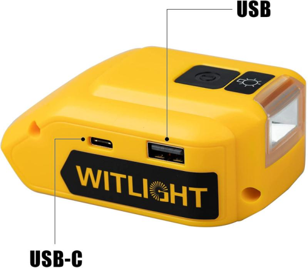 UPGRADED USB Charger Adapter For Dewalt 18V 20V lithium-ion battery adaptor with LED one USB one Type C Port 12V DC