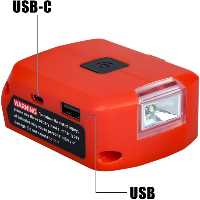 Power Source Adapter compatible for Milwaukee 18v M18 Battery Adapter with Dual USB & DC Port & Work Light Works