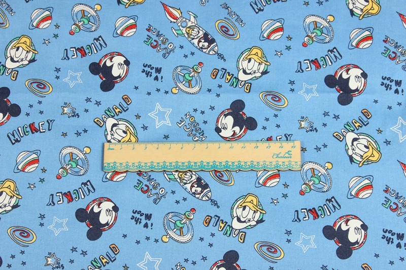 Space Mission Cotton Fabric BTY 1 Yard Mickey /& Donald Race to Space