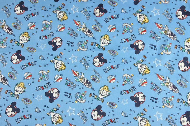 Space Mission  Cotton Fabric BTY 1 Yard Mickey /& Donald Race to Space