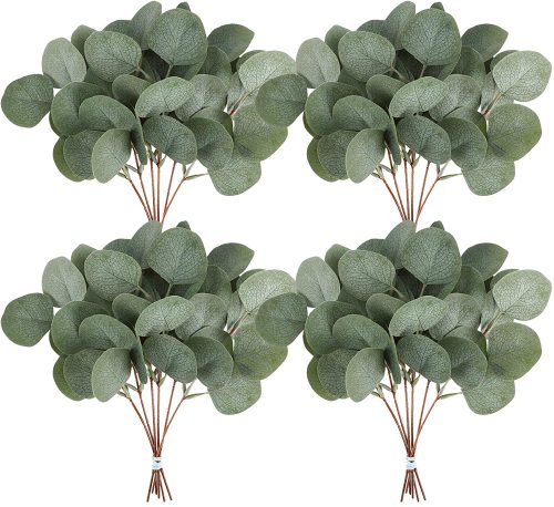 24 Pack Artificial Greenery Decor Eucalyptus Stems 12” Tall Greenery Stems Fake Plant Eucalyptus Branches for Vases with 8 Leaves for Floral Arrangement Bouquets Wedding