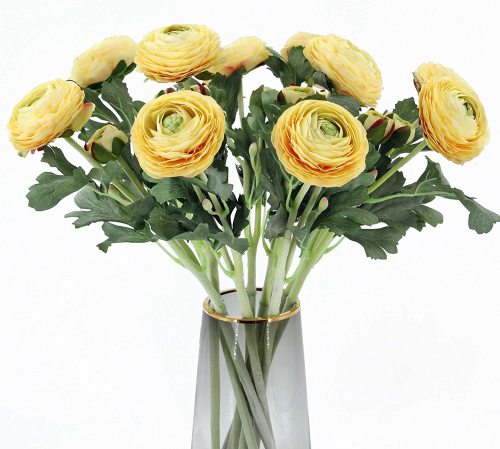 Flowers with Real Touch Stem, Silk Ranunculus Flowers(10 Pack) (Yellow)