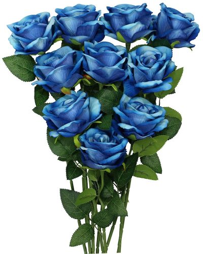10PCS Blue Artificial Flowers Bouquets, Fake Flannel Roses,, Wedding Party Home Office Decoration