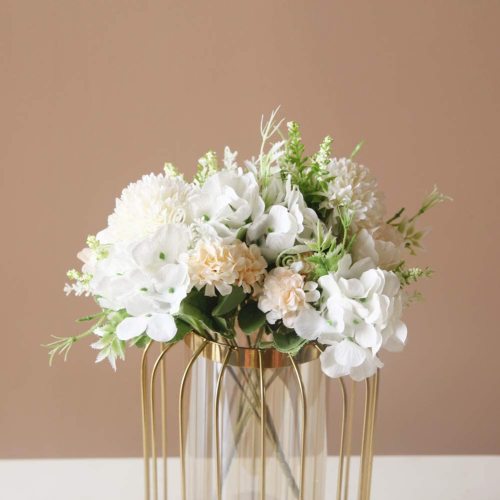 Artificial Peony Fake Flowers Silk Hydrangea Bouquet Carnations Faux Flower for Home Office Wedding Decoration 2 Packs (White)