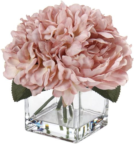 White Flowers in Vase with Faux Water Artificial Peony Hydrangea Silk Flower for Rustic Decor-Salmon Flowers Salmon Decor