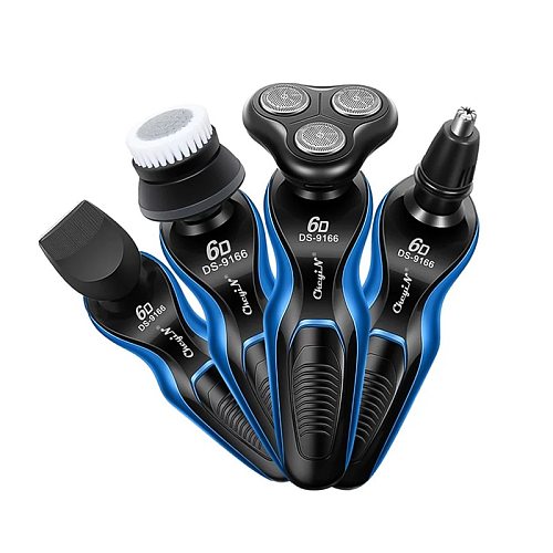 4 In 1 Electric Razor Beard Trimmer Men Independent Heads Shaver Nose Hair Trimmer Face Cleaning Brush + Replaceable Blades