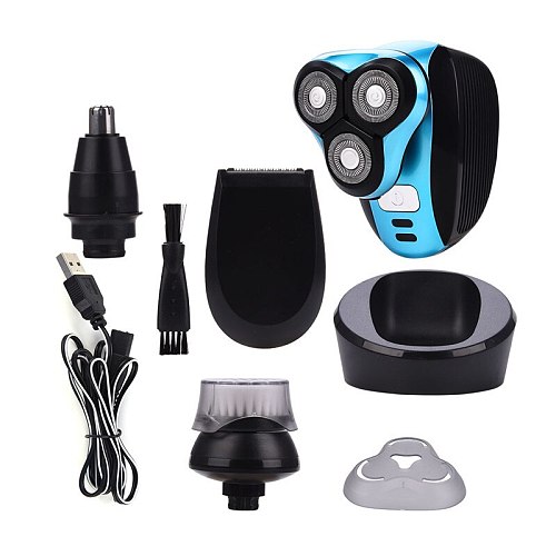 USB Rechargeable 3 In 1 Shaver Triple Floating Blades Washable Razor Electric Nose Trimmer Beard Shaving Machine Face Cleaner