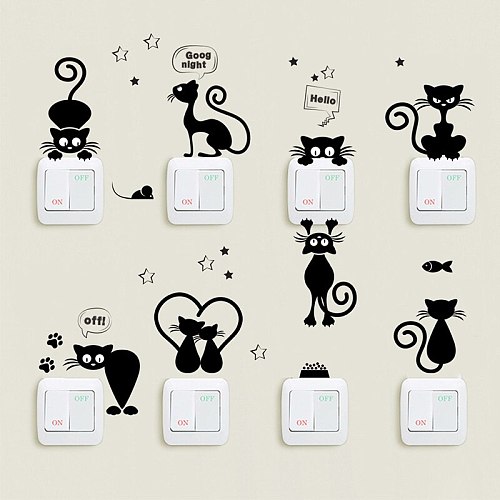 Cartoon Cat Light Switch Phone Wall Stickers For Kids Children Room Diy Home Decoration Animals Wall Decals Pvc Mural Art