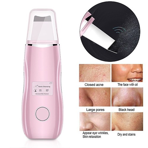 LCD Display Ultrasonic Face Skin Scrubber Rechargeable Facial Peeling Vibration Blackhead Removal Exfoliating Pore Cleaner Tools