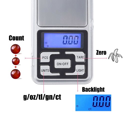 Electronic Digital Pocket Scale 0.01g Precision Mini Jewelry Weighing Scale Backlight Scales 0.1g for Kitchen 100/200/300/500g