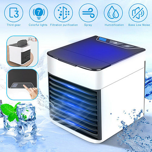 Home Mini Air Conditioner Portable Air Cooler 7 Colors LED USB Personal Space Cooler Fan Air Cooling Fan Rechargeable Fan Desk