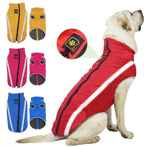 Waterproof Dog Clothes for Large Dogs Padded Fleece Pet Coat Safety Reflective Design Dog Clothing Winter Warm Big Dog Jackets