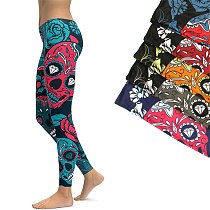 2019 Sports Leggings Yoga Pants Blue Sugar Skull Women Fitness Rapper Leggings Tight Pants Gym Training Sports Running Legging