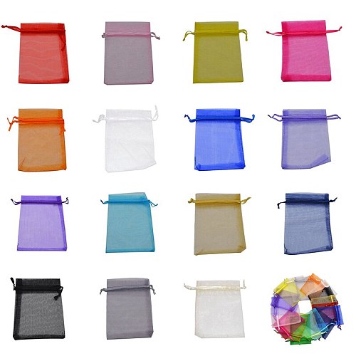 100Pcs Jewelry Organza Bag 7x9 9X12 11x16 13x18 15x20cm Drawable Wedding Party Candy Gift Pouches Decoration Packing Supplies