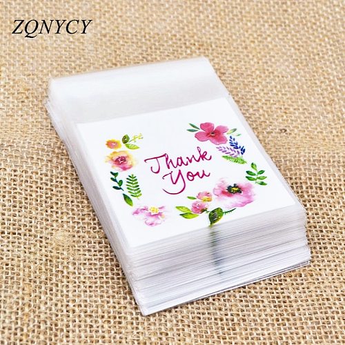 50/100Pcs Plastic Bags Thank you Cookie&Candy Bag Self-Adhesive For Wedding Birthday Party Gift Bag Biscuit Baking Packaging Bag