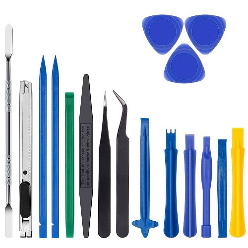 18 in 1 Smart Phone Repair Tool kit include Opening Pry Tool With Nylon Spudgers, 2 Anti-Static Tweezers, Knife