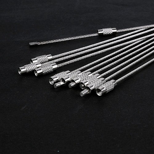 10Pcs 10cm 20cm Keychain Tag Rope Stainless Steel EDC Wire Cable Loop Screw Lock Gadget Ring Key Keyring Hand Tool