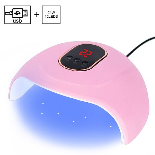 USB Nail Dryer For Nail LED Nail Lamp 24W For All Gels 12 LED UV Lamp for Nail Machine Curing 30s/60s/99sTimer Connector