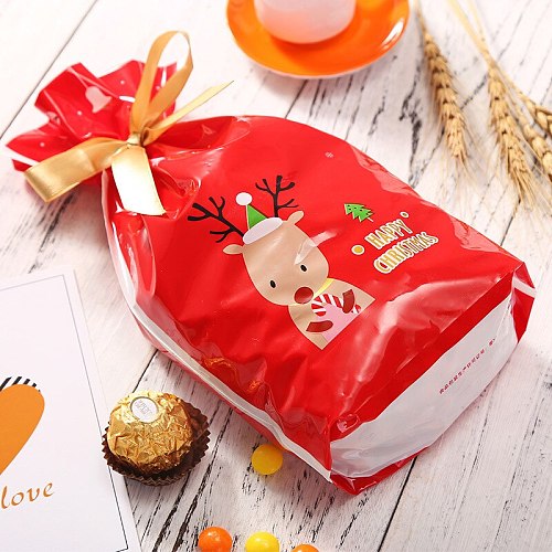 5Pcs Merry Christmas Plastic Candy Gift Bag Cute Cookie Packaging Bags for Biscuits Snack Candy Christmas Party Decoration