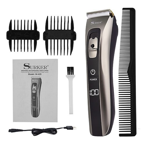Waterproof Hair Trimmer Ceramic Titanium Alloy Blade Hair Clipper LED Display USB Rechargeable Electric Hair Cutting Barber