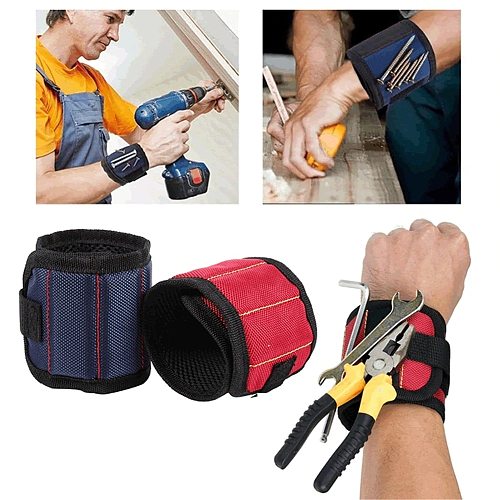 Magnetic Wristband Portable Tool Bag with 3 Magnet Electrician Wrist Tool Belt Screws Nails Drill Bits Bracelet for Repair Tool