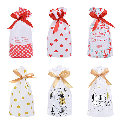 5/10pcs Candy Cookies Gift Bags With Ribbon Snack Biscuit Baking Package Wedding Birthday Party Decoration Christmas Gift Bags