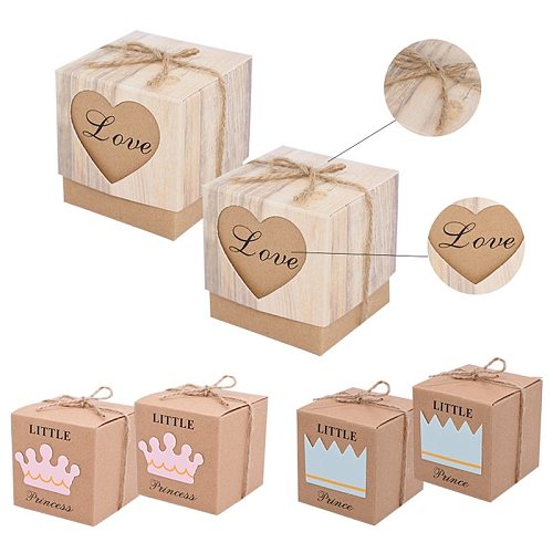 10pcs Kraft Paper Candy Gift Box Love Heart Crown Gifts Bags Party Favors For Guests Wedding Baby Shower Birthday Decoration