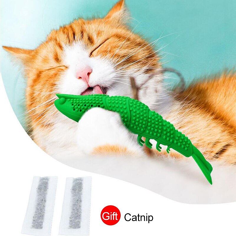 Pet Chew Toy Clean Teeth Toothbrush Soft Silicone Shrimp Cat Toy Cats