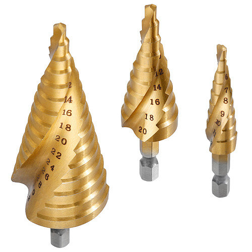 HSS Spiral Grooved Step Drill Bit 4-12/20/32mm Wood Drill Bit Set Carbide Mini Drill Accessories Titanium Cone Drills for Metal