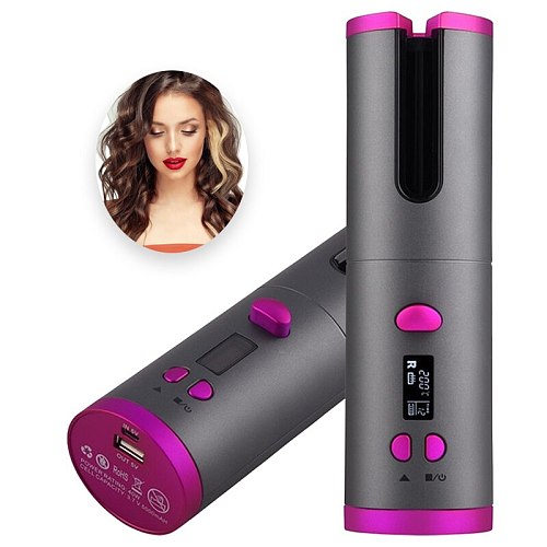 Wireless Portable Electric Hair Curler Wireless Rotating Automatic Curling Iron Wand Air Spin and Curl Curler Hair Crimping Iron