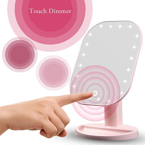Makeup Mirror with 20 LEDs Cosmetic Mirror with Touch Dimmer Switch Battery Operated Stand for Tabletop Bathroom Bedroom Travel