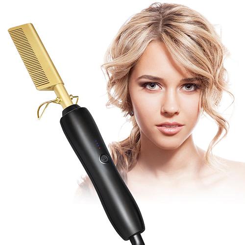 Electric Comb Straightener Hair Straightening Comb Curling Irons Hair Curler Brush Heating Hot Comb Hair Brush Titanium Alloy