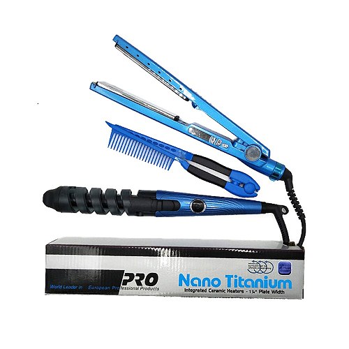 3in1 Hair Straightener Flat Iron Hair Curler Hair Comb Brush Nano Titanium 11/4 Plate Straightening Irons Curling Tongs Crimper