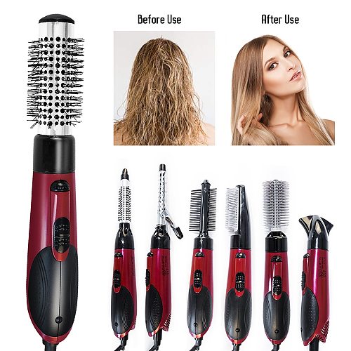 Multifunctional Hair Dryer 7 In 1 Blow Dryer Round Brush Rotating Hot Air Brush Hairdryer with Air Nozzle Hair Straightener Comb