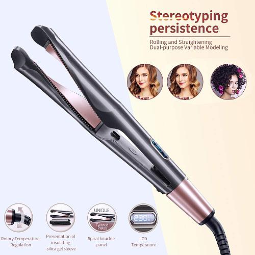  2-in-1 Hair Straighteners and Hair Curler Flat Iron Ceramic Coated Plates Hair Straight Styler Hair Straightening Curling Iron
