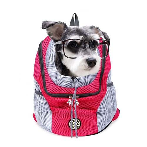 New Out Double Shoulder Portable Travel Backpack Outdoor Pet Dog Carrier Bag Pet Dog Front Bag Mesh Backpack Head