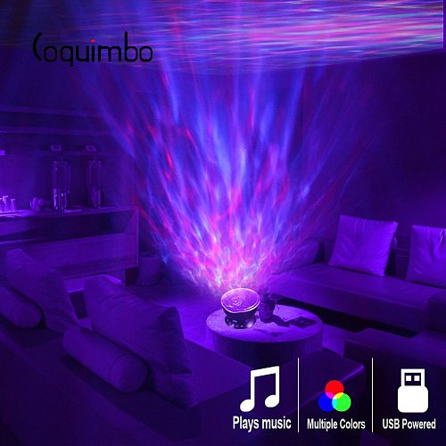 Ocean Wave Projector LED Night Light Built In Music Player Remote Control 7 Light Cosmos Star Luminaria For kid Bedroom