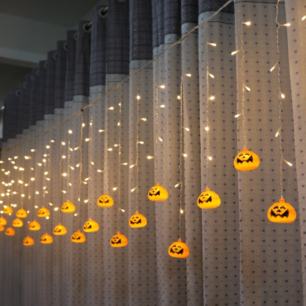 Halloween Pumpkin LED String Lights 3.5M 5M AC220V Orange Pumpkin led curtain String lights for Christmas Garden Outdoors Decor