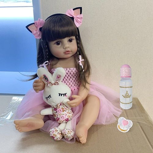 55CM real size baby doll reborn toddler girl pink princess bath toy very soft full body silicone girl doll surprice