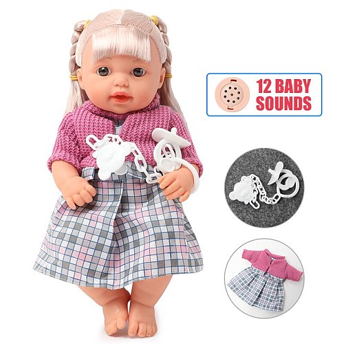 30CM Realistic bebe reborn Doll sound full body soft silicone 12 inch newborn baby Doll long hair Clothes set Boneca kids Toys