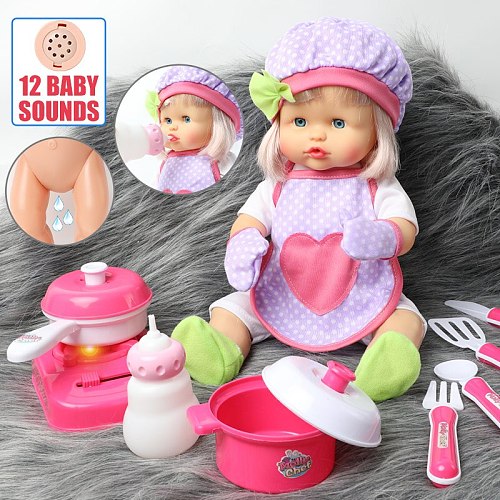 40CM bebe reborn Doll Simulation sound silicone waterproof 16 inch Realistic baby Doll Doctors clothes Kitchen set For Toys kids